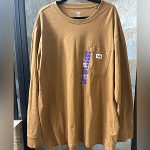 New Lee Premium Select Brown Long Sleeve Crew Neck Workwear Pocket Tee Men's XXL